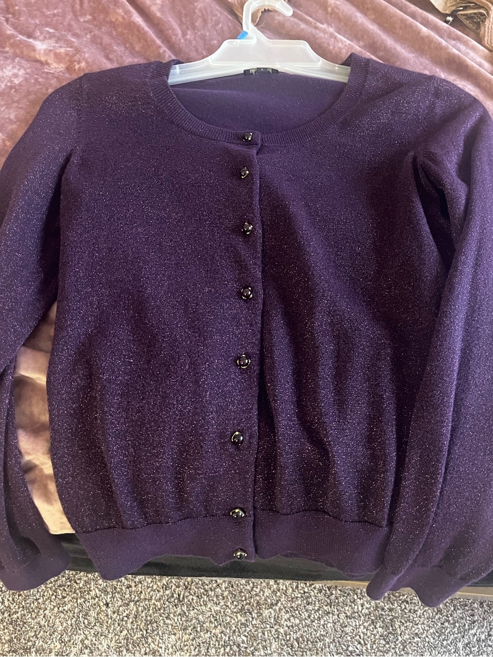 Talbots Purple Metallic Button-Front Cardigan